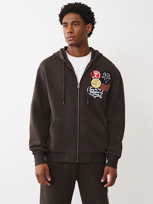 SUDADERA CON CAPUCHA, CIERRE Y PARCHE VINTAGE