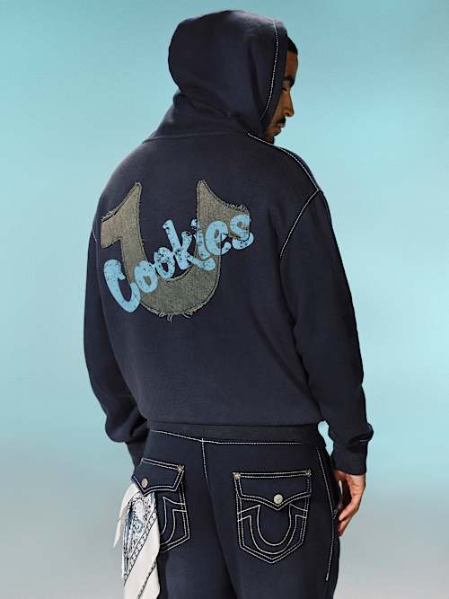 コラボ！関税込 TRUE RELIGION X COOKIES 刺繍★ジップ パーカー TRUE RELIGION X COOKIES EMBROIDERED ZIP HOODIE - Black