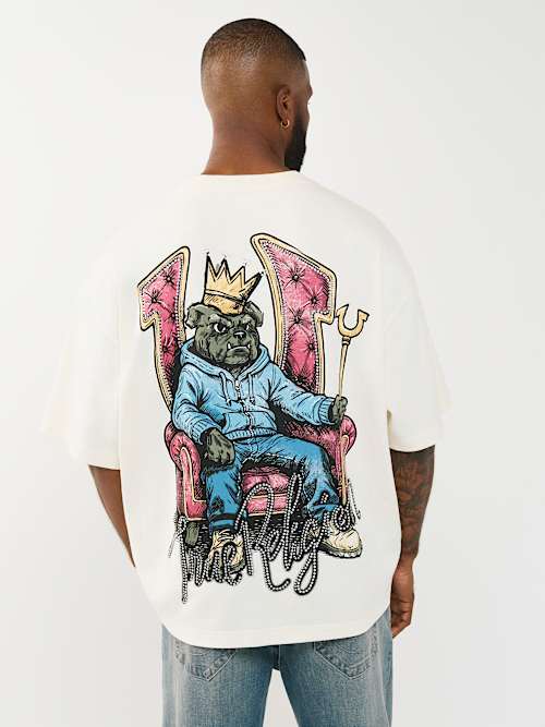 МАССИВНАЯ ФУТБОЛКА С ИЗОБРАЖЕНИЕМ ТРОНА В ВИДЕ ХРУСТАЛЬНОЙ ПОДКОВЫ