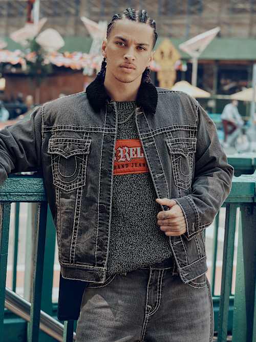 Super T Oversized Denim Sherpa Trucker Jacket | True Religion