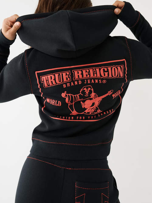 True Religion Big T Logo Zip Crop Hoodie