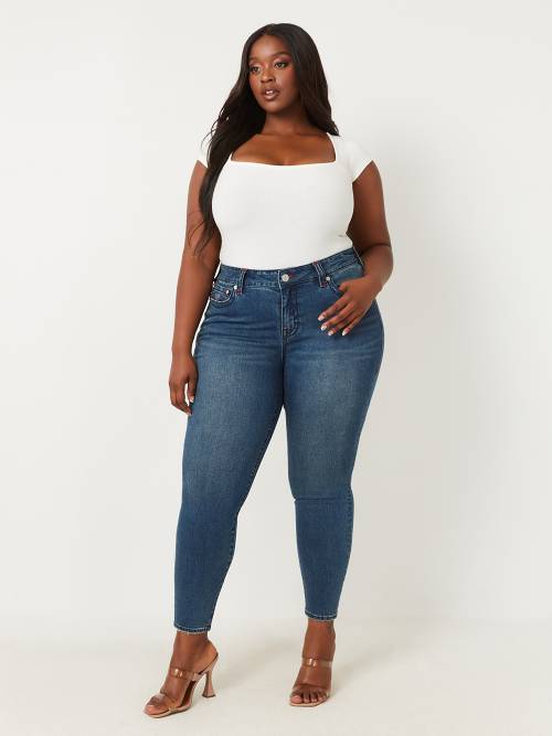 K.O.R Premium Womens Plus Size Stretch Blue Skinny Denim Jeans Pants (20)  at  Women's Jeans store