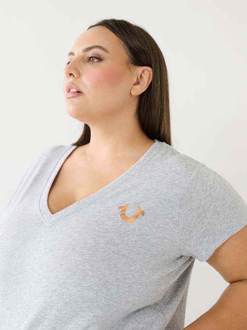 METALLIC BUDDHA LOGO V NECK TEE