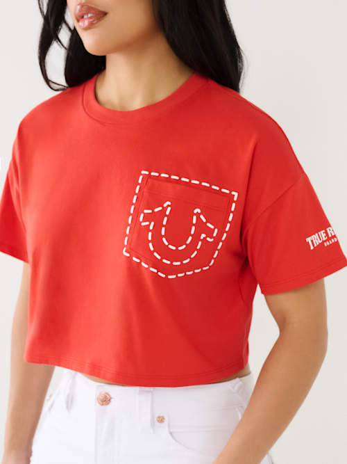 УКОРОЧЕННАЯ ФУТБОЛКА С КАРМАННЫМ ПРИНТОМ В ВИДЕ ПОДКОВЫ