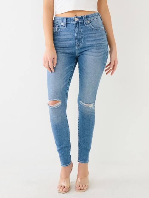 Plain Ripped Holes Skinny Jeans, Slim Fit Distressed Slight Stretch Ankle  Length Jeans, Women's Denim Jeans & Clothing