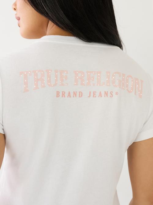 CAMISETA CON CUELLO EN V Y CRISTALES TRBJ