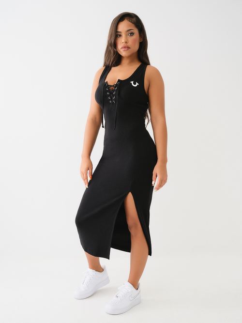 HORSESHOE LOGO LACE UP MIDI DRESS