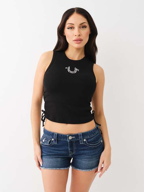 EMBROIDERED RUCHED RIB TANK