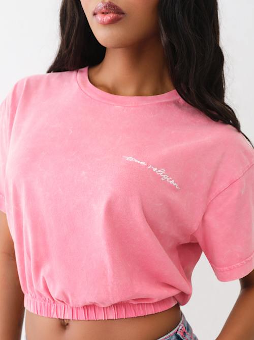 ВЫШИТЫЙ УКОРОЧЕННЫЙ ПУЗЫРЧАТЫЙ ТОП