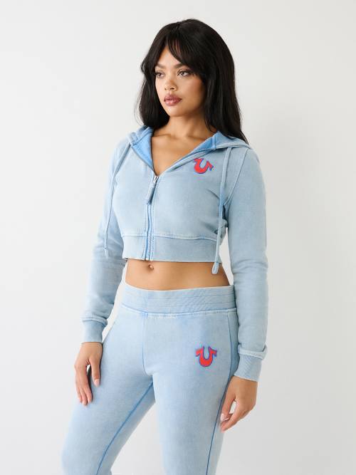 Denim Blue Corset Waist Hoodie, Womens Hoodies