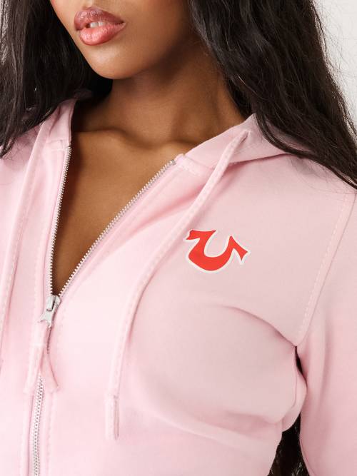SUDADERA CORTA CON CAPUCHA Y CIERRE CON LOGO BIG T