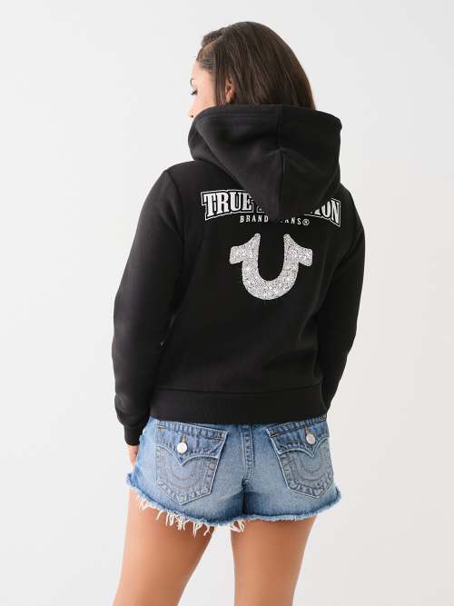 BIG T LOGO ZIP CROP HOODIE