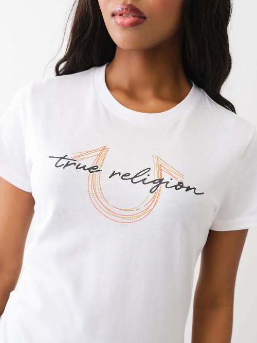 pink and white true religion shirt