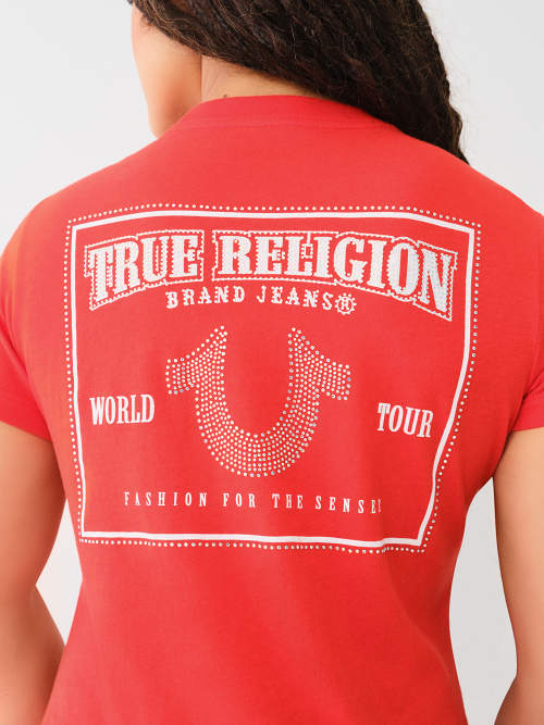 CAMISETA DE CUELLO REDONDO CON LOGOTIPO DE HERRADURA CON CRISTALES