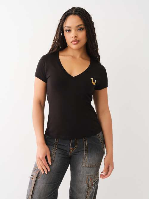 CAMISETA CON CUELLO EN V EN DEGRADÉ CRISTAL