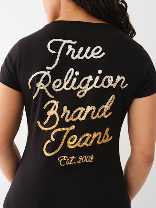 ФУТБОЛКА С V-ОБРАЗНЫМ ВЫРЕЗОМ И КРИСТАЛЛАМИ В СТИЛЕ ОМБРЕ