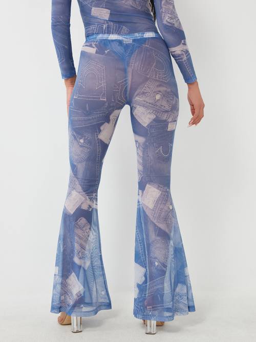 JEAN GRAPHIC PRINT MESH FLARE PANT