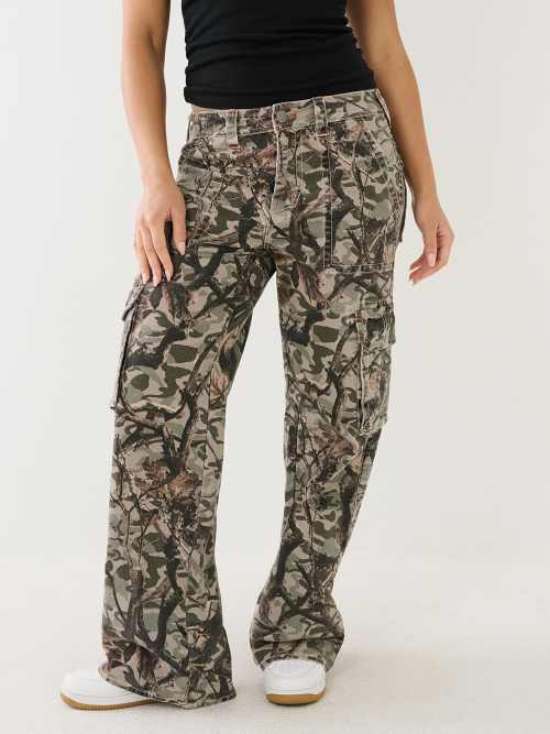 Brown Flared Cargo Pants Camo Bell Bottom Low Rise Trousers -  Canada