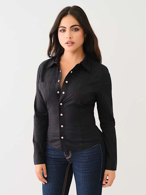 ТОНКАЯ ПОПЛИНОВАЯ РУБАШКА В ЗАПАДНОМ СТИЛЕ