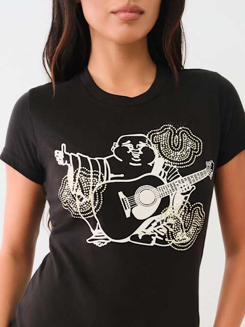 CAMISETA CON LOGOTIPO DE BUDDHA EN CRISTALES