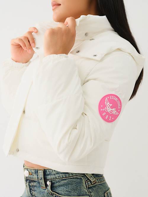 TRUE RELIGION ダウンジャケット　レディースXSサイズ フード付ダウンショートコート(ダウンジャケット・コート