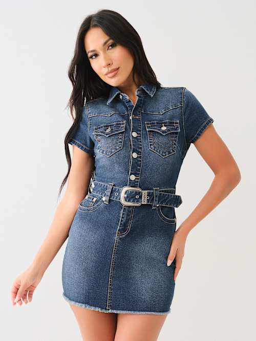 BELTED DENIM WESTERN MINI DRESS