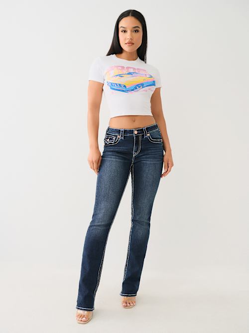 JEANS RECTOS BILLIE DE TIRO MEDIO CON SOLAPA Y SUPER T