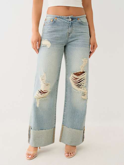 ДЖИНСЫ БЕЗ ПОЯСА С ЗАУЖЕННЫМИ НИЗАМИ LEILA