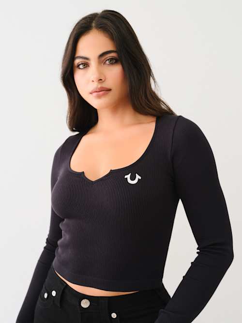 SEAMLESS NOTCH LONG SLEEVE TOP