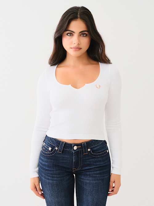 SEAMLESS NOTCH LONG SLEEVE TOP