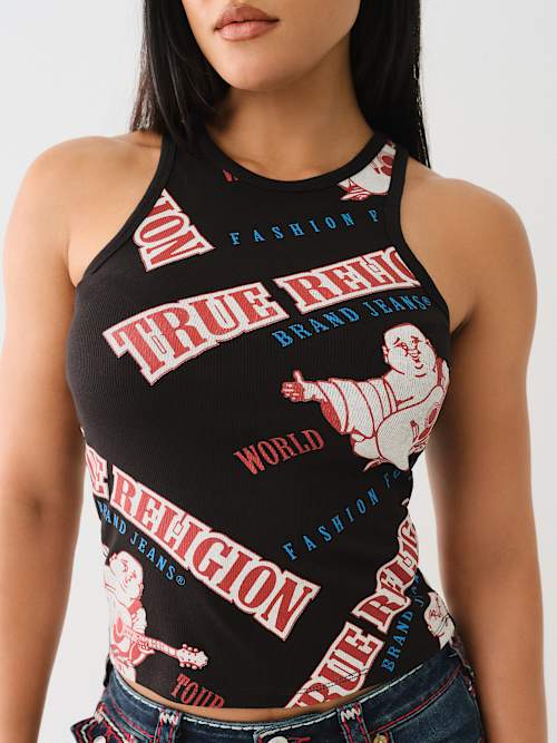 РЕБРИСТЫЙ ТАНК С ЮБИЛЕЙНЫМ ПРИНТОМ