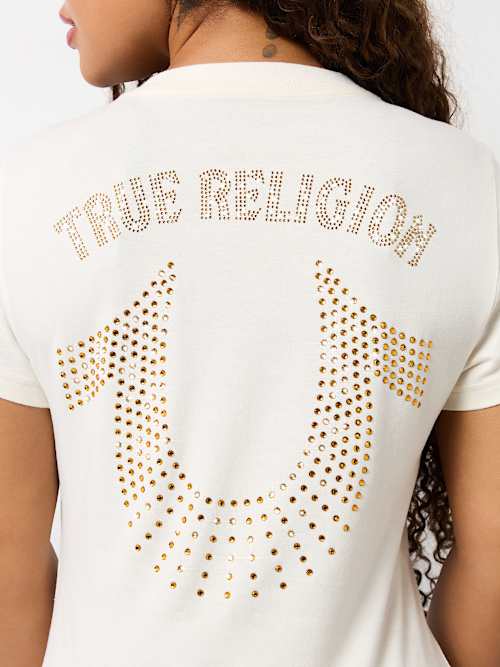 CRYSTAL HORSESHOE V NECK TEE