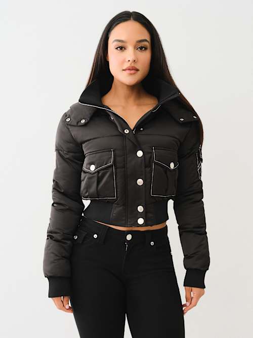 CROP HOODED PUFFER JACKET