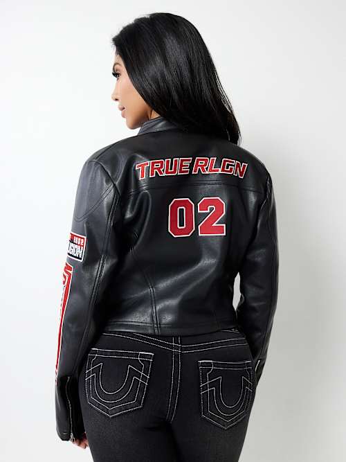 PANEL MOTO FAUX LEATHER JACKET