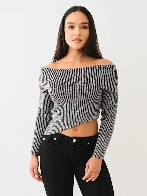 RIBBED OFF THE SHOULDER SWEATER