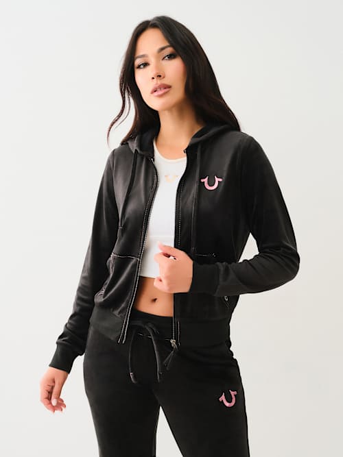 SUDADERA CON CAPUCHA Y CIERRE BIG T DE VELOUR CON LUREX