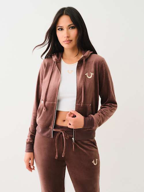 VELOUR LUREX BIG T ZIP HOODIE