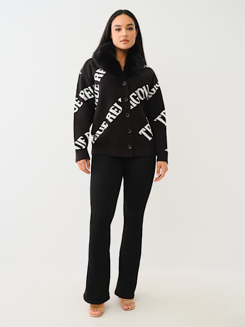 FUR TRIM LOGO CARDIGAN