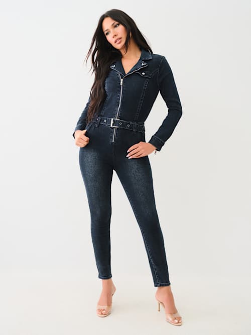 ОБТЯГИВАЮЩИЙ КОМБИНЕЗОН С ДЛИННЫМИ РУКАВАМИ В БАЙКЕРСКОМ СТИЛЕ