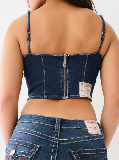 DENIM ZIP UP BUSTIER TOP