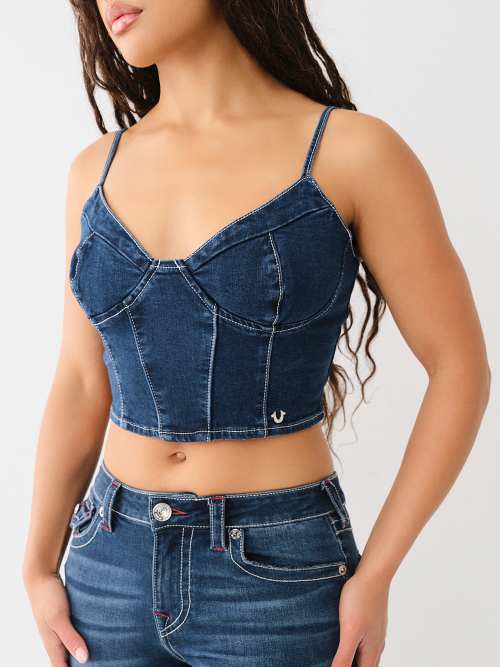 DENIM ZIP UP BUSTIER TOP