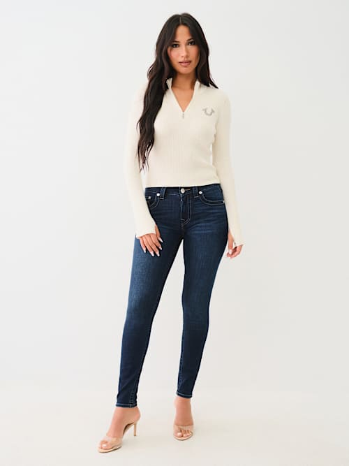 RIB KNIT QUARTER-ZIP MOCK NECK SWEATER