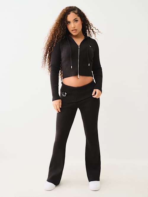 FOLDOVER WAIST RIB BOOTCUT PANT