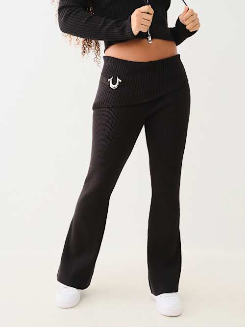FOLDOVER WAIST RIB BOOTCUT PANT