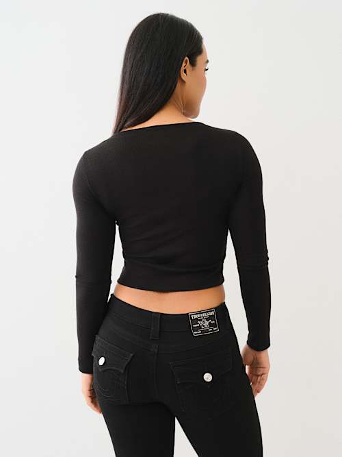 RIBBED HORSESHOE LONG SLEEVE TOP