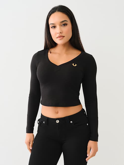 RIBBED HORSESHOE LONG SLEEVE TOP