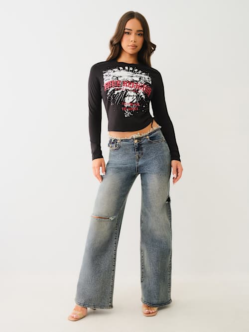 BOBBI FRAYED LOW RISE BAGGY JEAN