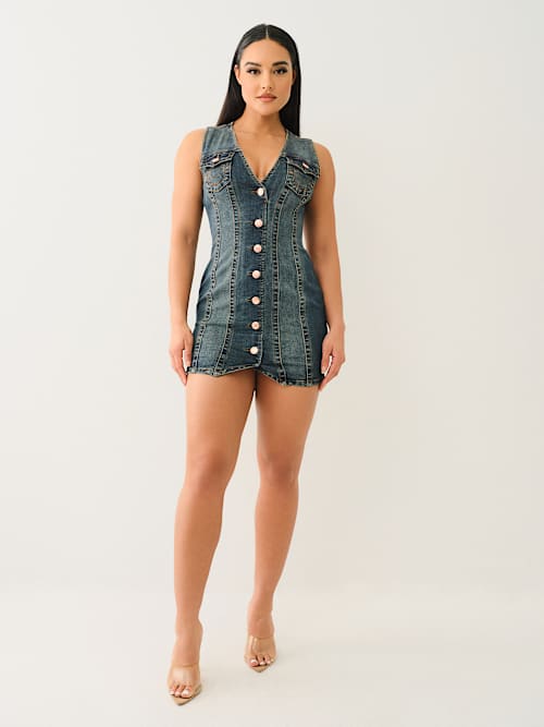 VESTIDO DE MEZCLILLA SIN MANGAS CON AJUSTE CEÑIDO