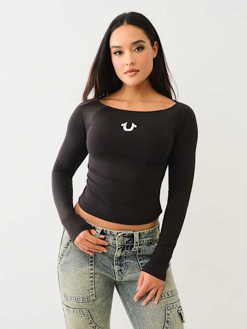 CAMISETA MANGA LARGA CON CUELLO DE BOTE Y HERRADURA