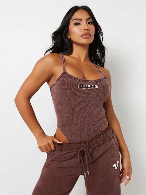 RIBBED VINTAGE WASH CAMI BODYSUIT